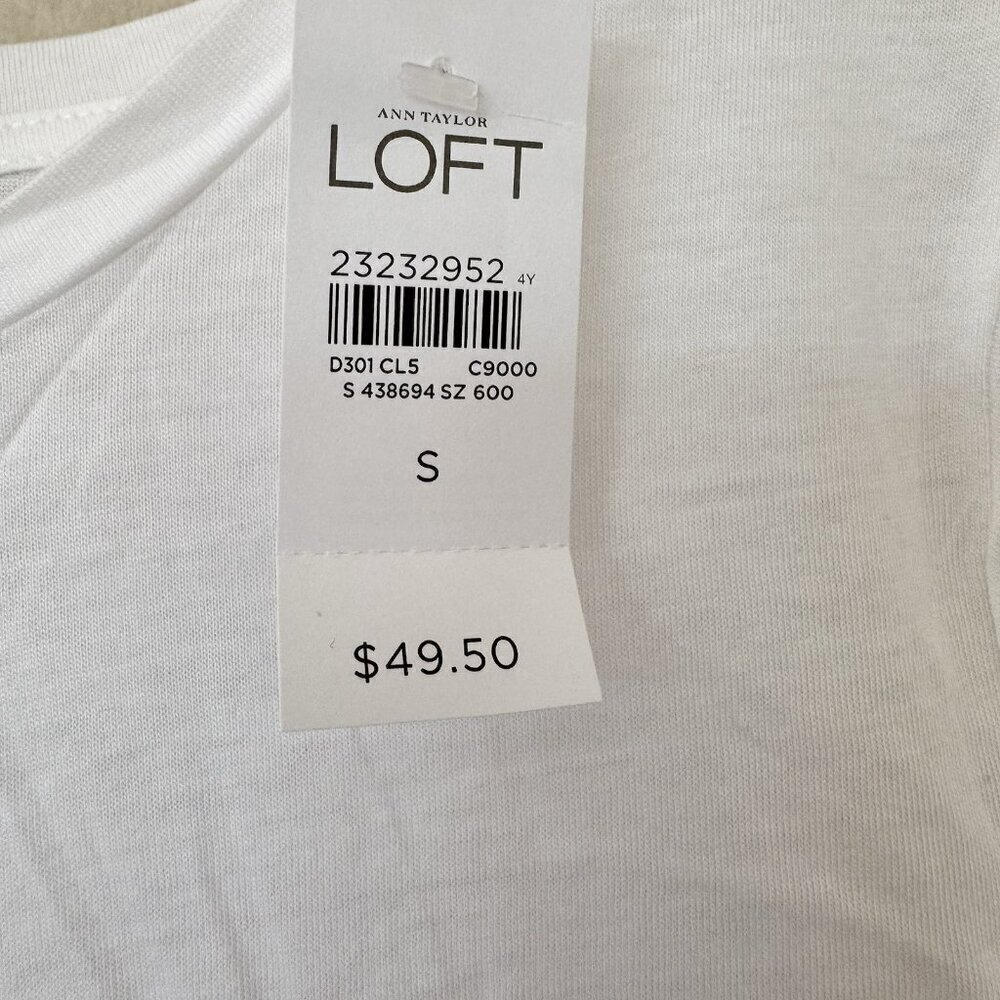 Ann Taylor LOFT Smocked Sleeve Top Size Small White Color NWT Short Sleeve - Picture 5 of 8
